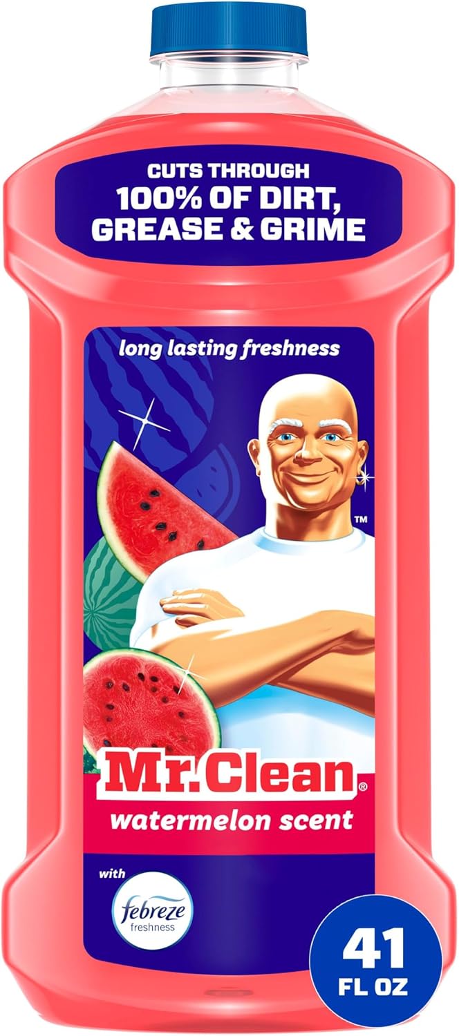Mr. Clean All Purpose Cleaner, Mop Soap, Floor Cleaner for Mopping Home, Bathroom, & Kitchen, Cleaning Liquid for Mop & Bucket, Cleaning Supplies, Multi-Surface Dilutable, Watermelon, 41oz