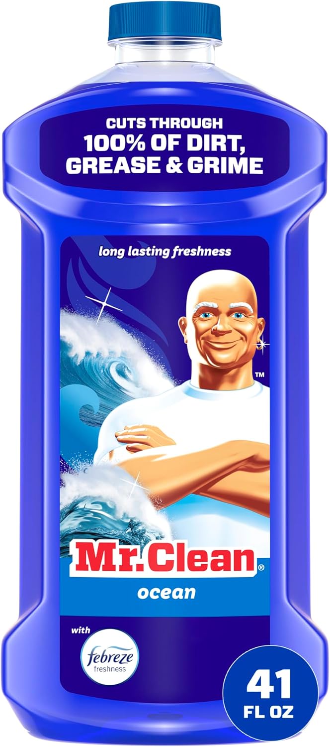 Mr. Clean All Purpose Cleaner, Mop Soap, Floor Cleaner for Mopping Home, Bathroom, & Kitchen, Cleaning Liquid for Mop & Bucket, Cleaning Supplies, Multi-Surface Dilutable, Ocean, 41oz