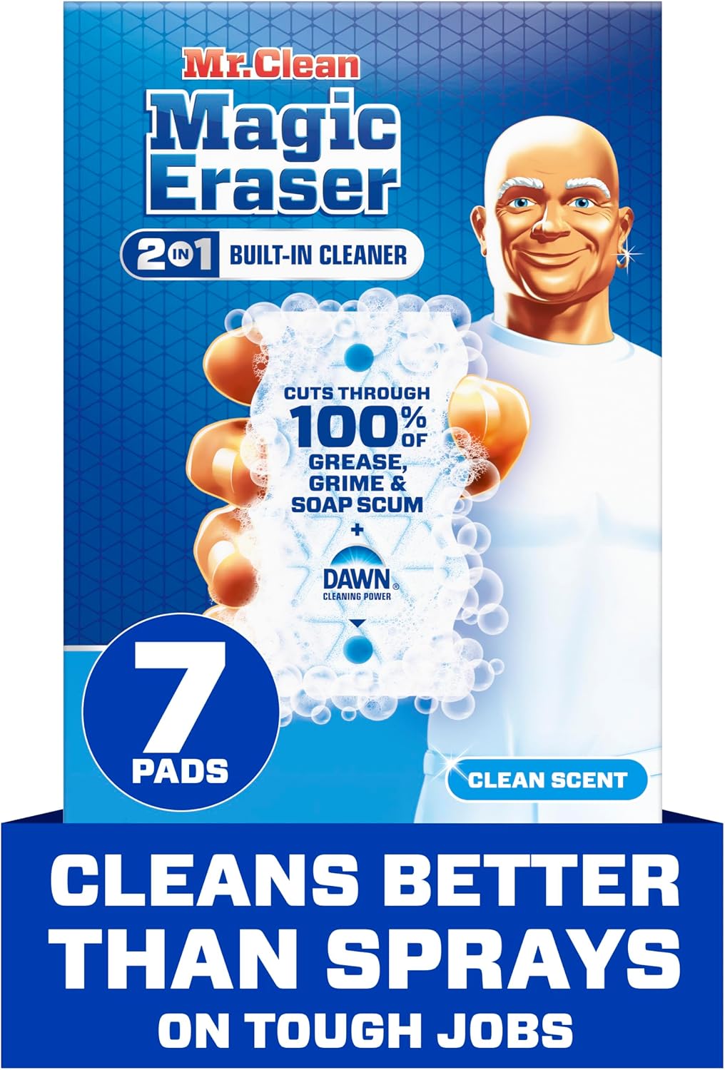 Mr. Clean Magic Eraser Foaming Sponge, All Purpose, Dawn Cleaning Power, Wall Cleaner, Sneaker Cleaner, Oven Cleaner, Kitchen, Bathroom, Shower Cleaning Supplies, Scrubber, Ultra Foamy, 7ct